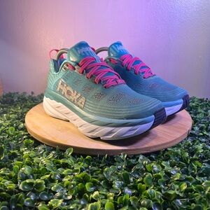🔥 HOKA ONE ONE BONDI 6 TEAL PINK WOMENS RUNNING ATHLETIC JOGGING SHOES SIZE 8